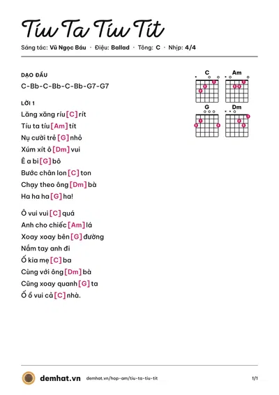Hợp âm Tíu Ta Tíu Tít (Vũ Ngọc Báu) – bản nhạc PDF trang 1, tông C