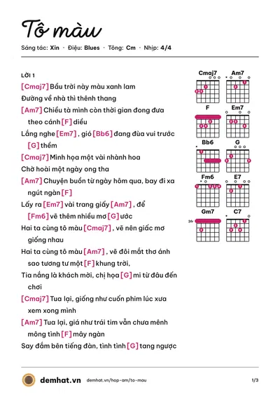 Hợp âm Tô màu (Xin) – bản nhạc PDF trang 1, tông Cm