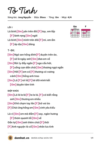 Hợp âm Tỏ Tình (K-ICM) – bản nhạc PDF trang 1, tông Gm