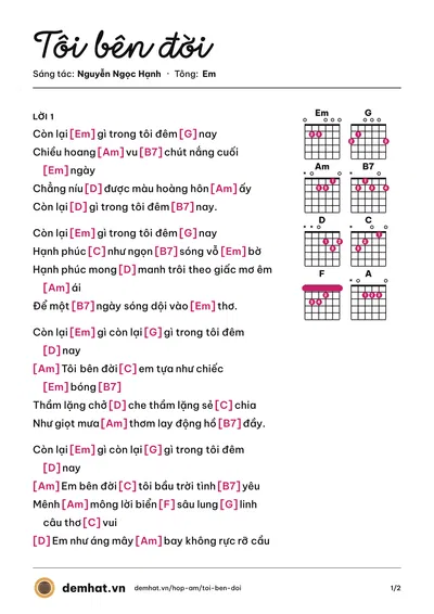Hợp âm Tôi bên đời (Cao Huy Thế) – bản nhạc PDF trang 1, tông Em