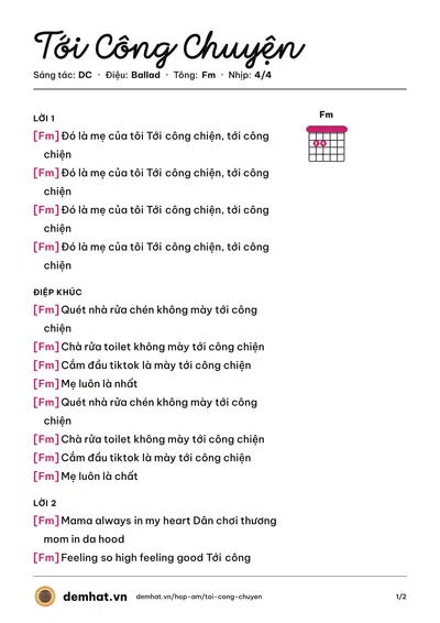 Hợp âm Tới Công Chuyện (DC) – bản nhạc PDF trang 1, tông Fm