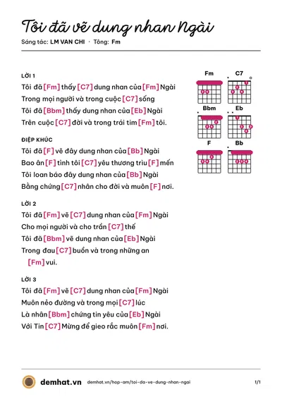 Hợp âm Tôi đã vẽ dung nhan Ngài (LM VAN CHI) – bản nhạc PDF trang 1, tông Fm