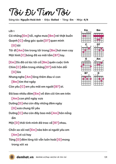 Hợp âm Tôi Đi Tìm Tôi (Ưng Hoàng Phúc) – bản nhạc PDF trang 1, tông Em