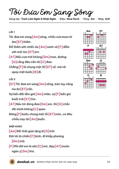 Hợp âm Tôi Đưa Em Sang Sông (Khánh Ly) – bản nhạc PDF trang 1, tông Am