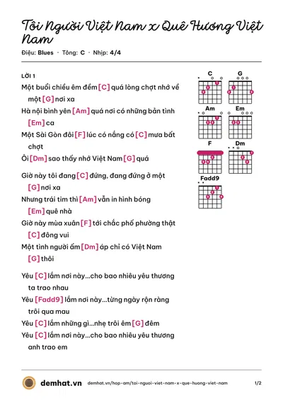 Hợp âm Tôi Người Việt Nam x Quê Hương Việt Nam – bản nhạc PDF trang 1, tông C