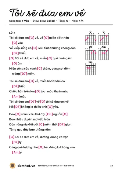 Hợp âm Tôi sẽ đưa em về (Vũ Khanh) – bản nhạc PDF trang 1, tông G