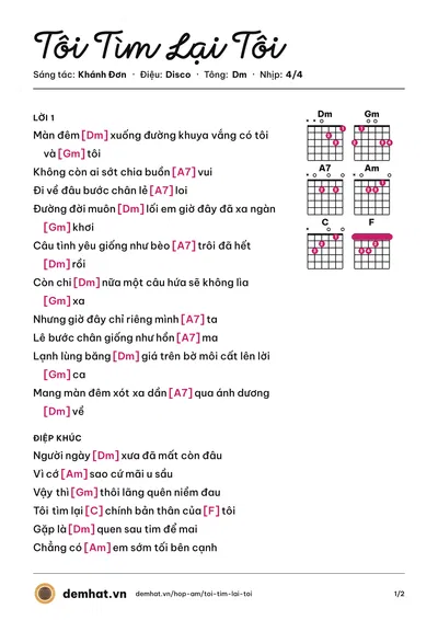 Hợp âm Tôi Tìm Lại Tôi (Quách Thành Danh) – bản nhạc PDF trang 1, tông Dm