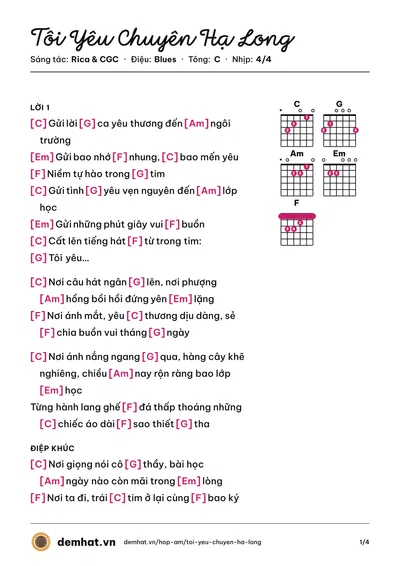 Hợp âm Tôi Yêu Chuyên Hạ Long (Rica) – bản nhạc PDF trang 1, tông C
