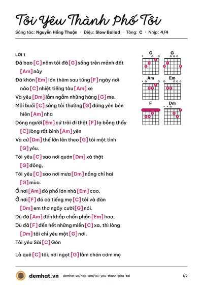 Hợp âm Tôi Yêu Thành Phố Tôi (VMusic) – bản nhạc PDF trang 1, tông C