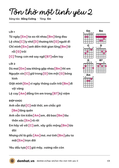 Hợp âm Tôn thờ một tình yêu 2 (Quỳnh Nga) – bản nhạc PDF trang 1, tông Em