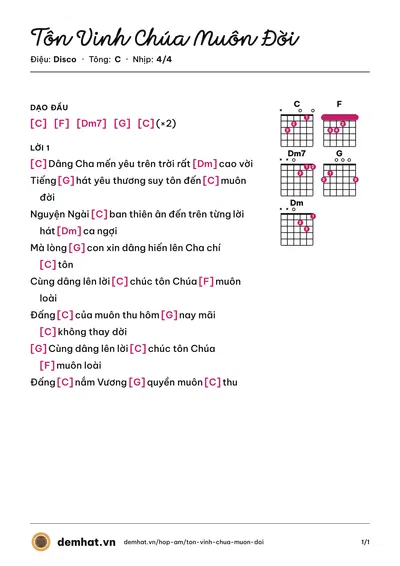 Hợp âm Tôn Vinh Chúa Muôn Đời – bản nhạc PDF trang 1, tông C