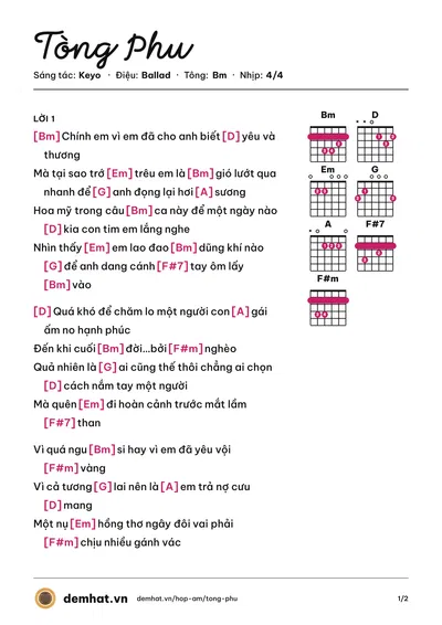 Hợp âm Tòng Phu (Keyo) – bản nhạc PDF trang 1, tông Bm