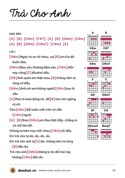 Hợp âm Trả Cho Anh (Nguyễn Thạc Bảo Ngọc) – bản nhạc PDF trang 1