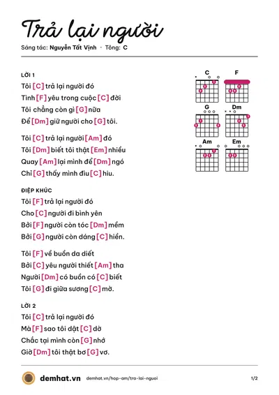 Hợp âm Trả lại người (Nguyễn Tất Vịnh) – bản nhạc PDF trang 1, tông C