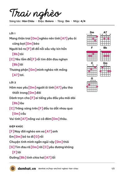 Hợp âm Trai nghèo (Hoàng Ngọc Sơn) – bản nhạc PDF trang 1, tông Dm