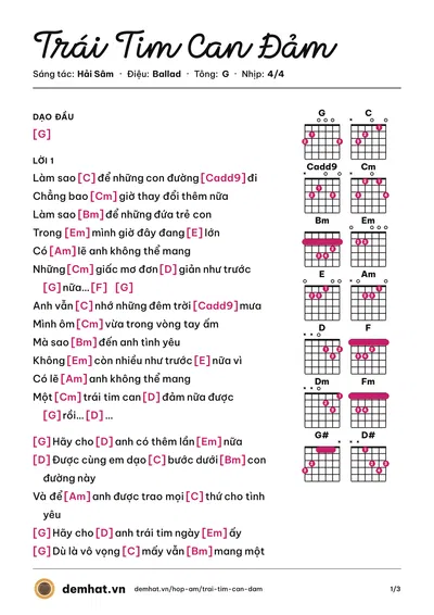 Hợp âm Trái Tim Can Đảm (Hải Sâm) – bản nhạc PDF trang 1, tông G