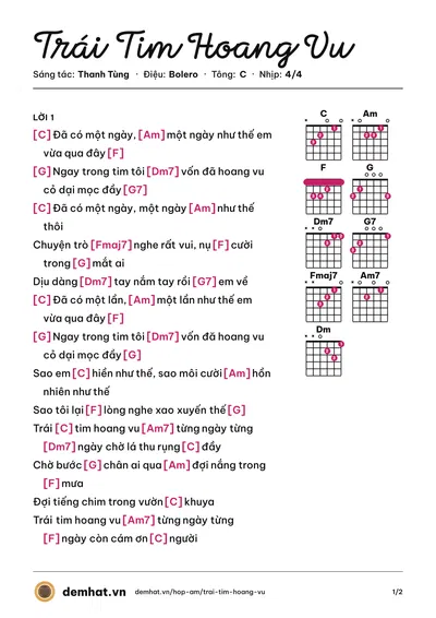 Hợp âm Trái Tim Hoang Vu (Bằng Kiều) – bản nhạc PDF trang 1, tông C