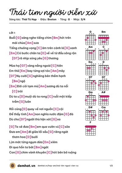 Hợp âm Trái tim người viễn xứ (Hà Thanh) – bản nhạc PDF trang 1, tông G