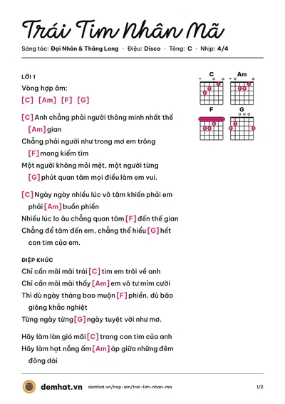 Hợp âm Trái Tim Nhân Mã (Thanh Duy) – bản nhạc PDF trang 1, tông C