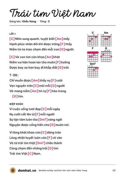 Hợp âm Trái tim Việt Nam (Khắc Hưng) – bản nhạc PDF trang 1, tông C