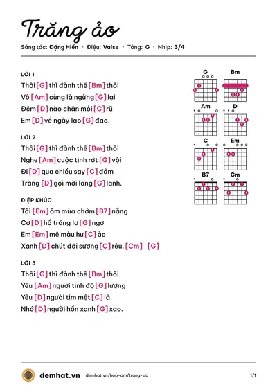 Hợp âm Trăng ảo (Đặng Hiền) – bản nhạc PDF trang 1, tông G
