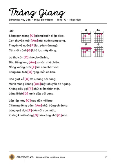 Hợp âm Tràng Giang (Antôn Đình Dũng) – bản nhạc PDF trang 1, tông C