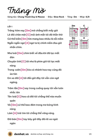 Hợp âm Trăng Mờ (Chung Thanh Duy) – bản nhạc PDF trang 1, tông Dm