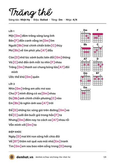 Hợp âm Trăng thề (Shayla) – bản nhạc PDF trang 1, tông Dm
