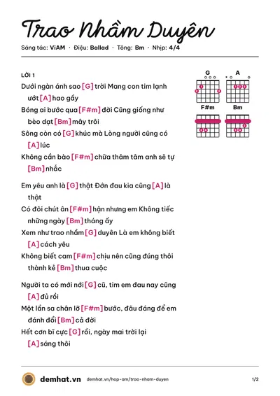 Hợp âm Trao Nhầm Duyên (Inso) – bản nhạc PDF trang 1, tông Bm