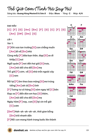 Hợp âm Trễ Giờ Cơm (Tinh Hà Say Hi) (Quang Hùng MasterD) – bản nhạc PDF trang 1, tông C
