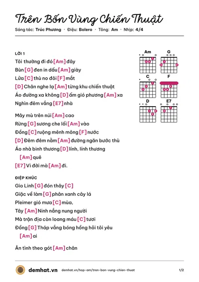 Hợp âm Trên Bốn Vùng Chiến Thuật (Giang Tử) – bản nhạc PDF trang 1, tông Am