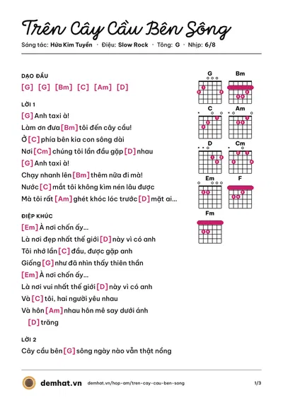 Hợp âm Trên Cây Cầu Bên Sông (Văn Mai Hương) – bản nhạc PDF trang 1, tông G