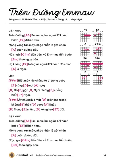 Hợp âm Trên Đường Emmau (La Sương Sương) – bản nhạc PDF trang 1, tông A
