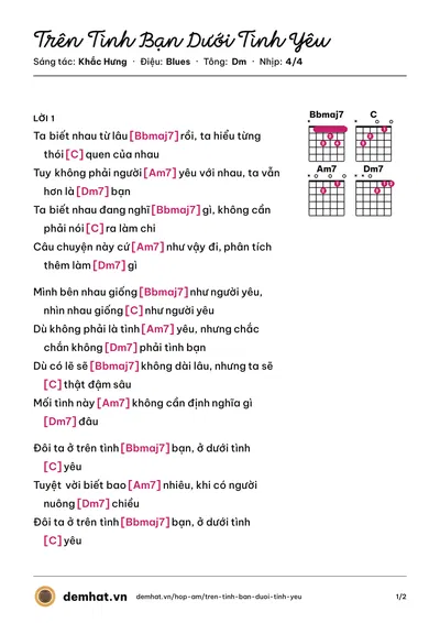 Hợp âm Trên Tình Bạn Dưới Tình Yêu (Min) – bản nhạc PDF trang 1, tông Dm