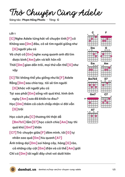 Hợp âm Trò Chuyện Cùng Adele (Phạm Hồng Phước) – bản nhạc PDF trang 1, tông C