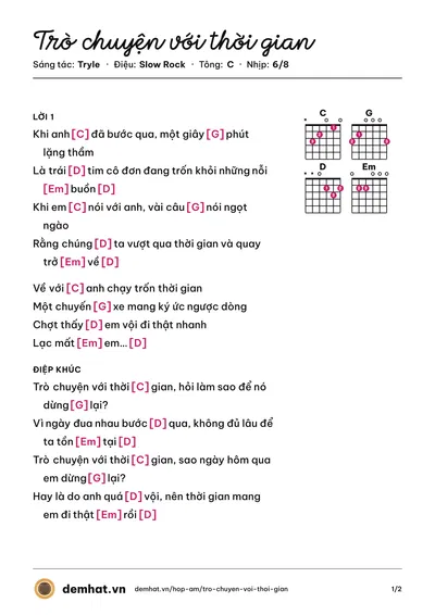 Hợp âm Trò chuyện với thời gian (Tryle) – bản nhạc PDF trang 1, tông C
