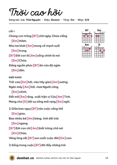 Hợp âm Trời cao hỡi (Khắc Dũng) – bản nhạc PDF trang 1, tông Em
