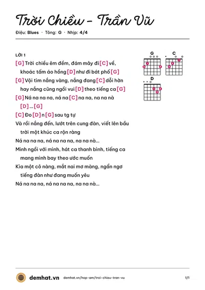 Hợp âm Trời Chiều - Trần Vũ (Trần Vũ) – bản nhạc PDF trang 1, tông G