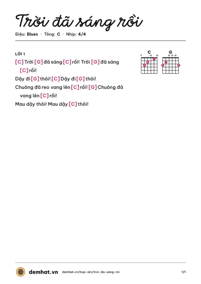 Hợp âm Trời đã sáng rồi (Quân Keyboard) – bản nhạc PDF trang 1, tông C