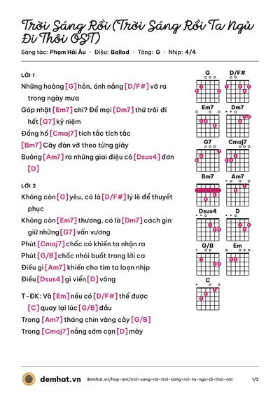 Hợp âm Trời Sáng Rồi (Trời Sáng Rồi Ta Ngủ Đi Thôi OST) (Nguyên Hà) – bản nhạc PDF trang 1, tông G