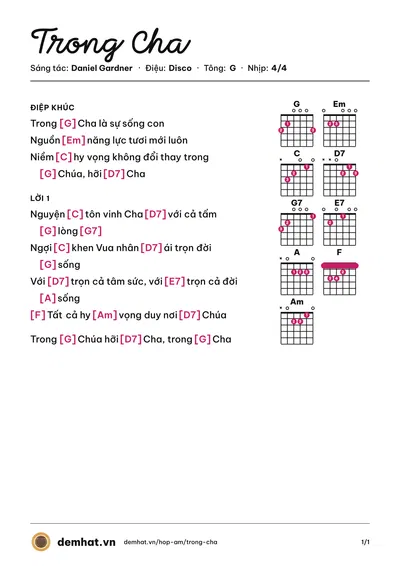 Hợp âm Trong Cha (Trịnh Tý Quang) – bản nhạc PDF trang 1, tông G