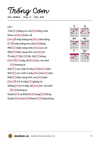 Hợp âm Trống Cơm (MTV) – bản nhạc PDF trang 1, tông C