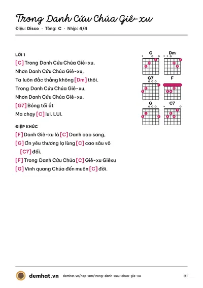Hợp âm Trong Danh Cứu Chúa Giê-xu (Tốp Ca) – bản nhạc PDF trang 1, tông C