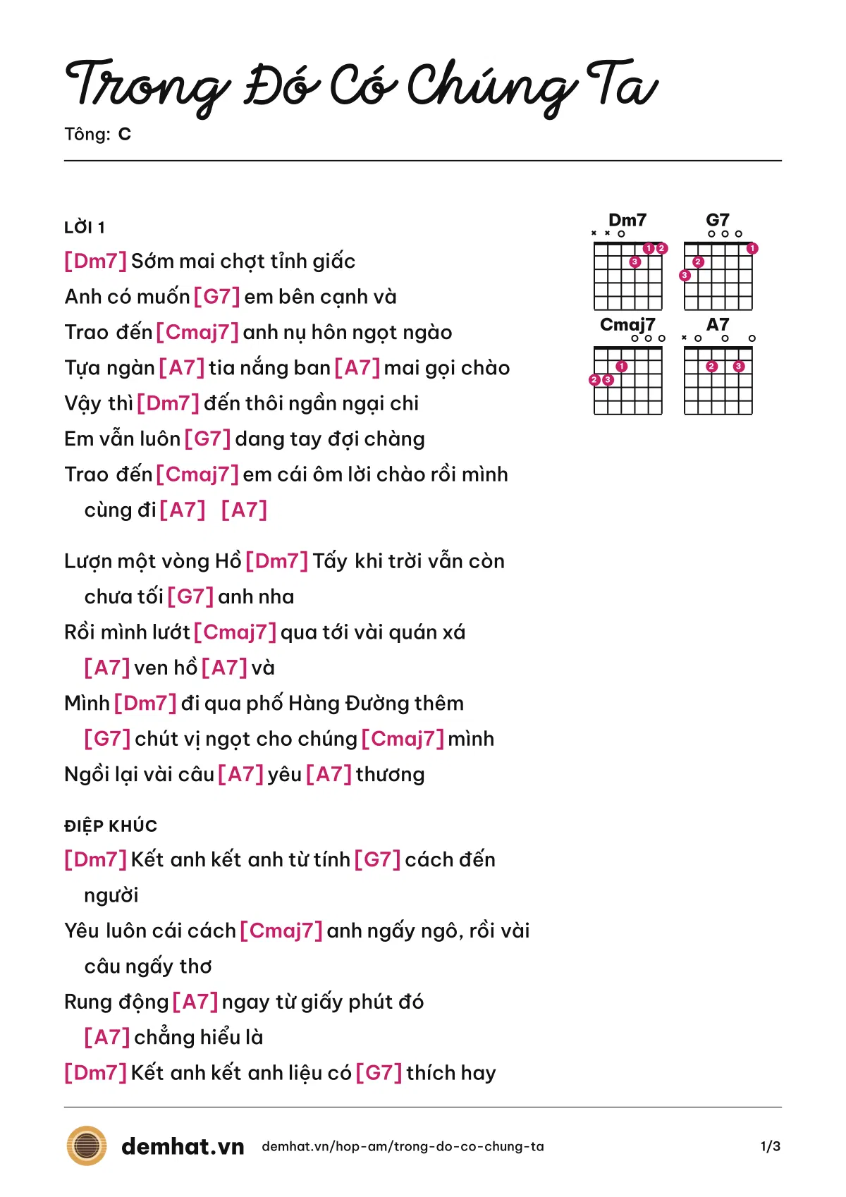 Hợp âm Trong Đó Có Chúng Ta (BAE Khánh Huyền) – bản nhạc PDF trang 1, tông C