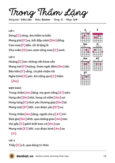 Hợp âm Trong Thầm Lặng (Trần Liêu) – bản nhạc PDF trang 1, tông C