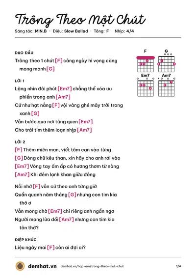 Hợp âm Trông Theo Một Chút (MIN.B) – bản nhạc PDF trang 1, tông F