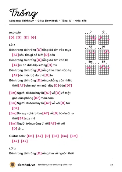 Hợp âm Trống (Thịnh Suy) – bản nhạc PDF trang 1, tông D