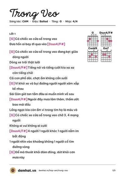 Hợp âm Trong Veo (CAM) – bản nhạc PDF trang 1, tông G