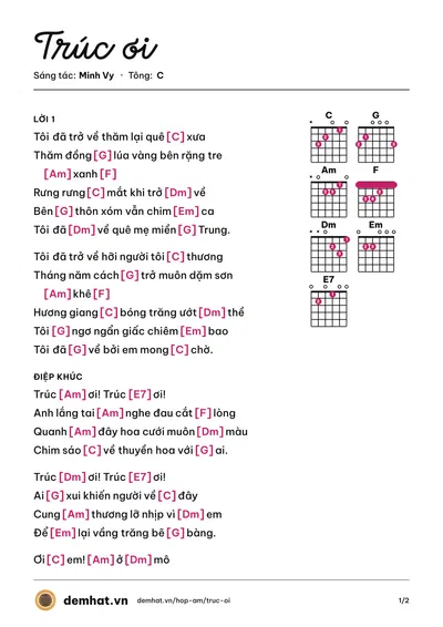 Hợp âm Trúc ơi (Minh Vy) – bản nhạc PDF trang 1, tông C