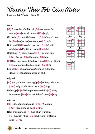 Hợp âm Trung Thu FA Cầu Mưa (T.E.P Music) – bản nhạc PDF trang 1, tông C